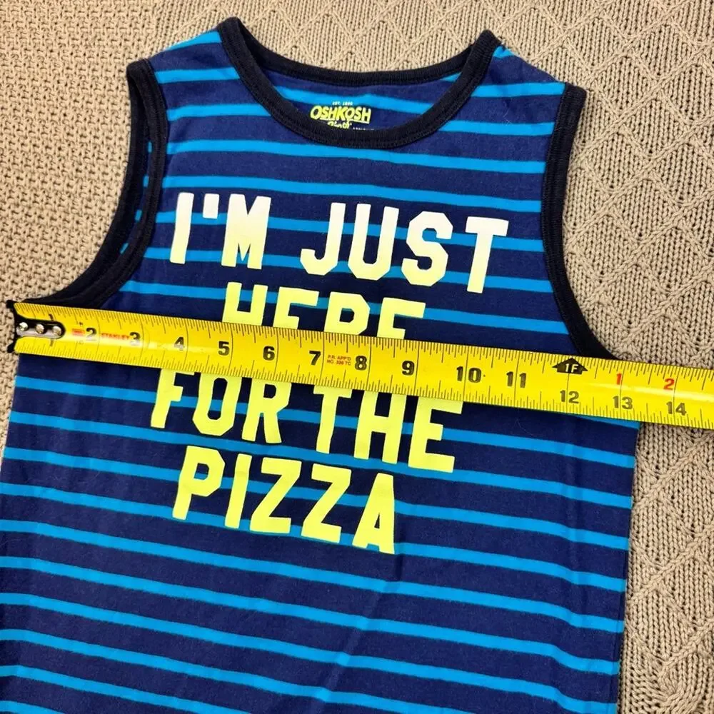 OshKosh B'gosh Blue and Yellow Striped Kids Just Here For The Pizza Tank Top ~ 8